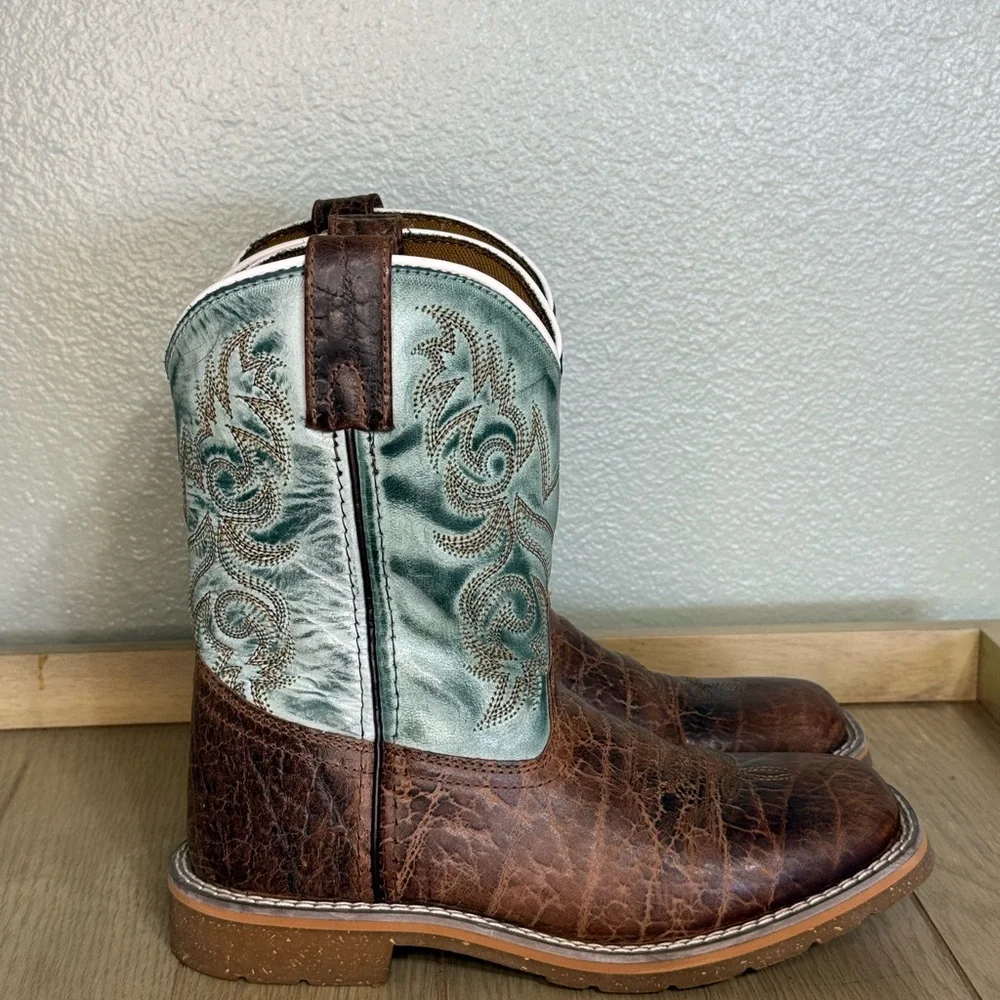 Dan Post Kids Western Boots in Brown and Blue Leather Upper Children’s 3 D